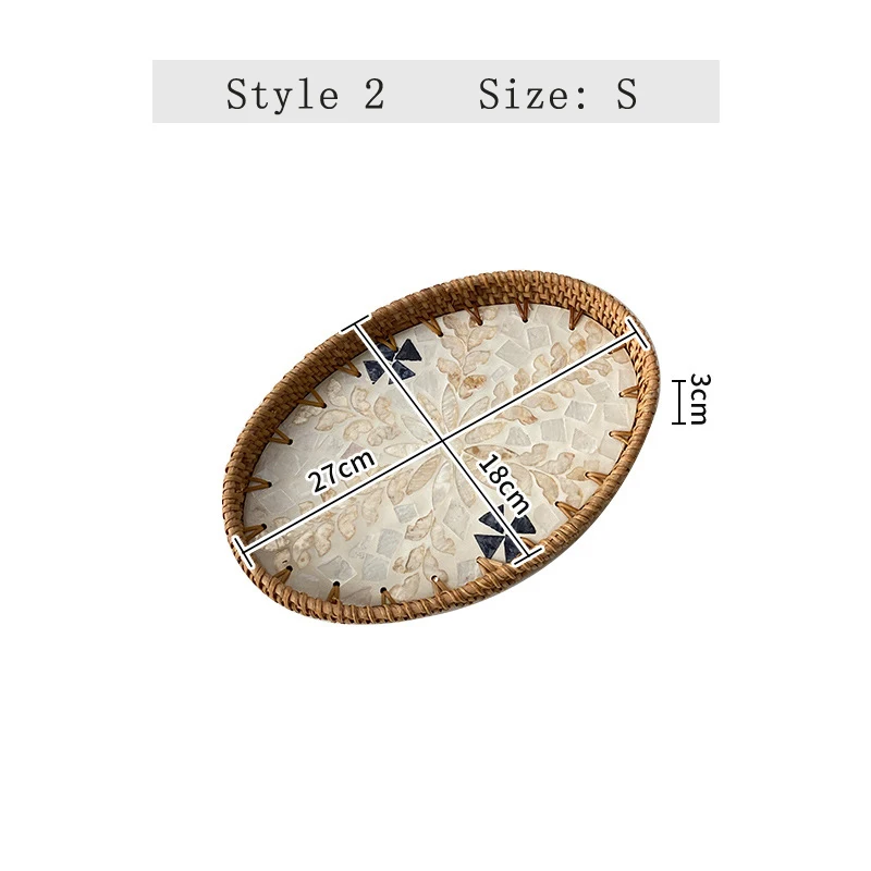 Handwoven Rattan Oval Tray with Shell Mosaic Inlay, Decorative Serving Tray for Coffee, Tea, Snacks, Bathroom Vanity Organizer - Image 11