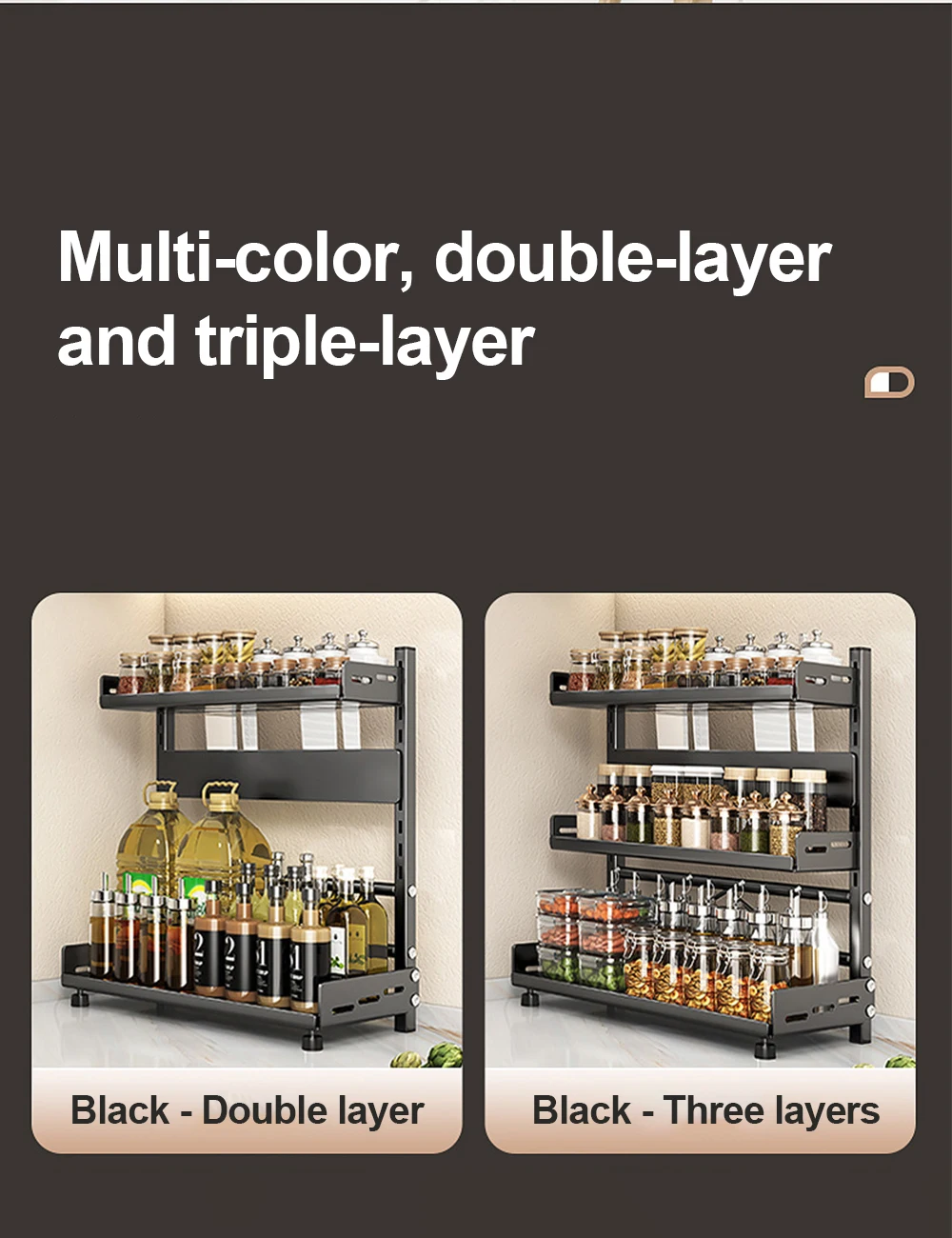 3 Tier Spice Storage Rack for Countertop Adjustable Spice Organization for Cabinet Kitchen Organizer Metal Shelf Black - Image 23
