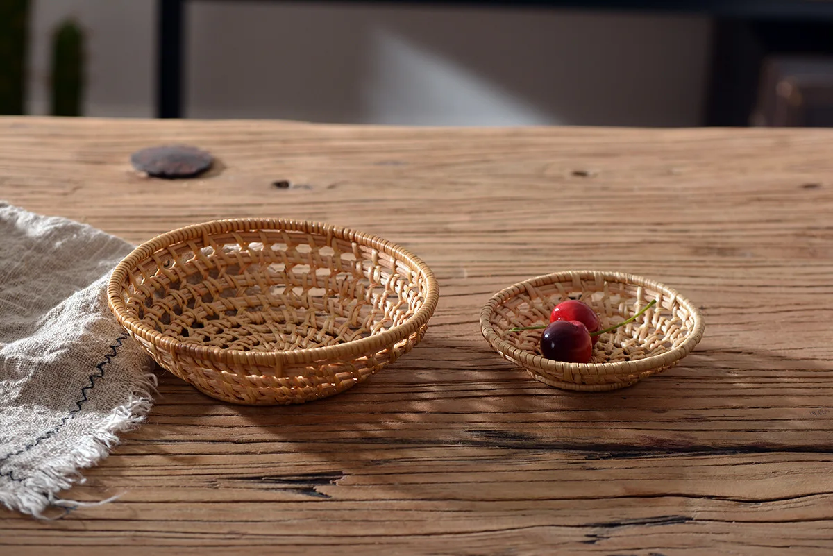 Minimalist Handwoven Rattan Baskets,Round Hollow Storage Trays for Fruit, Vegetables, Snacks, Decorative Wicker Basket for Home - Image 8