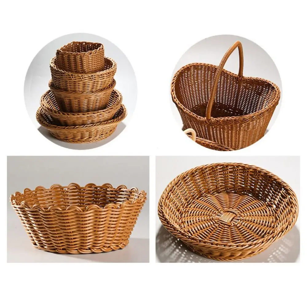 New Hardness Rattan Wicker Woven Serving Baskets Household 10 Styles Handwoven Bread Fruit Vegetables Basket Rattan Basket - Image 4