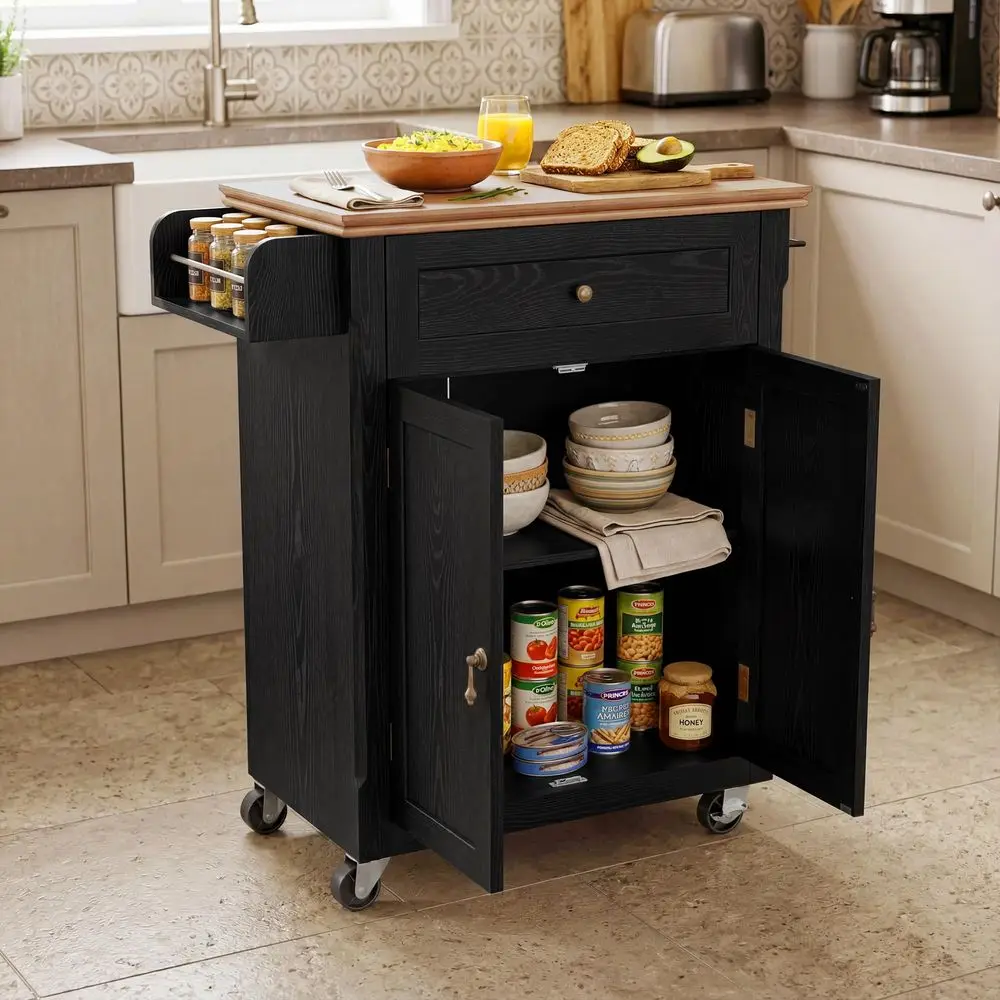 26 Small Kitchen Island, Vintage Wood Rolling Kitchen Island Cart with Storage Cabinet and Drawer, Kitchen Cart on Wheels with - Image 4