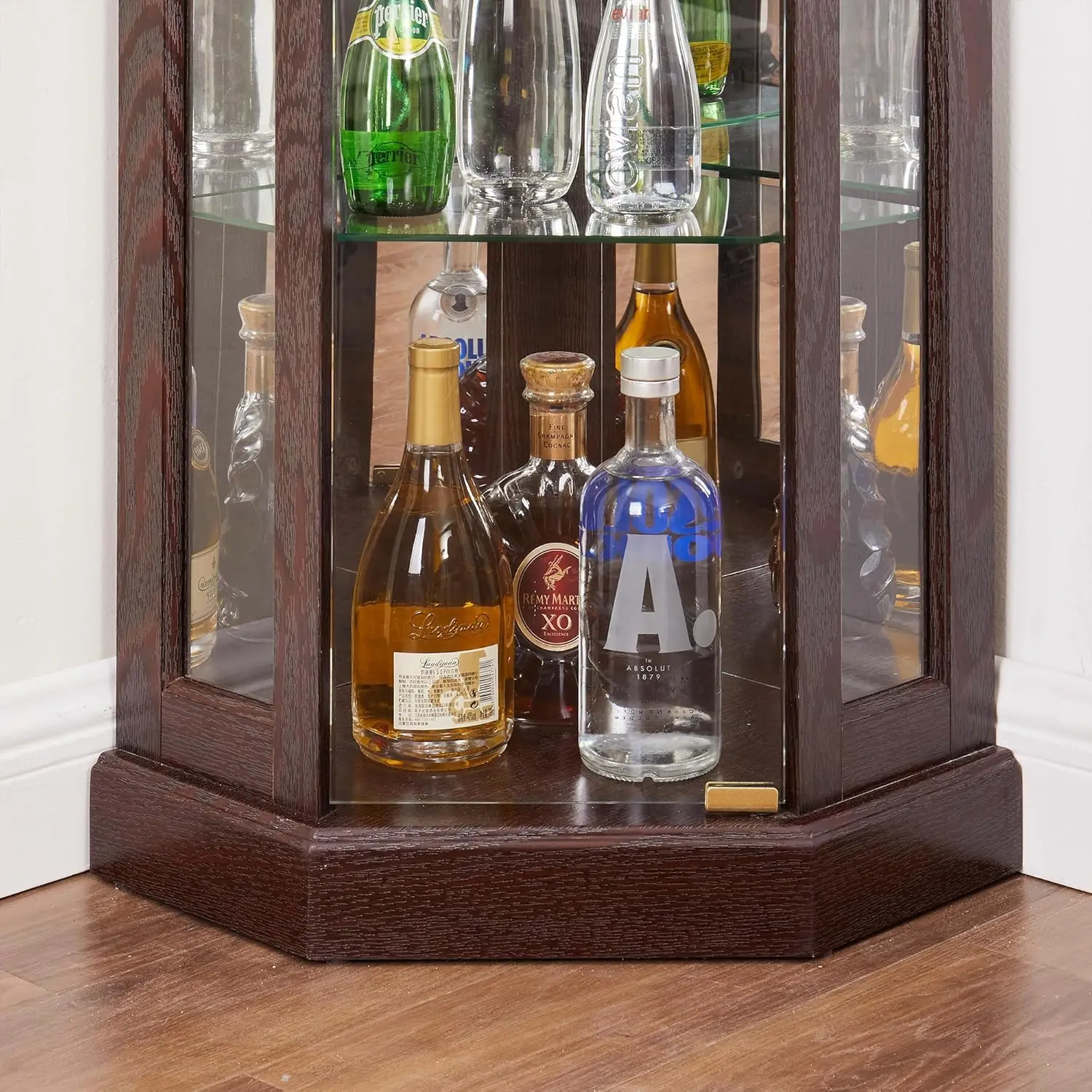 69" H Lighted Corner Curio Cabinet, 5-Tier Curio Glass Display Cabinet with Door & Adjustable Glass Shelves, Wooden, Customized - Image 16