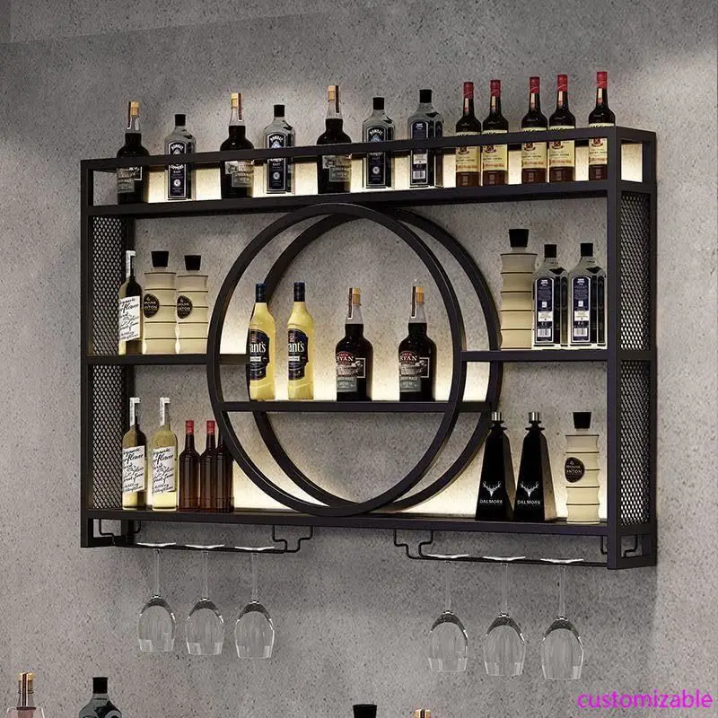 Wall Mounted Wine Rack, 3-Tier Wall Bar Shelves for Liquor Bottles, Large Capacity Bar Shelves Wall Mounted with Glass Holder