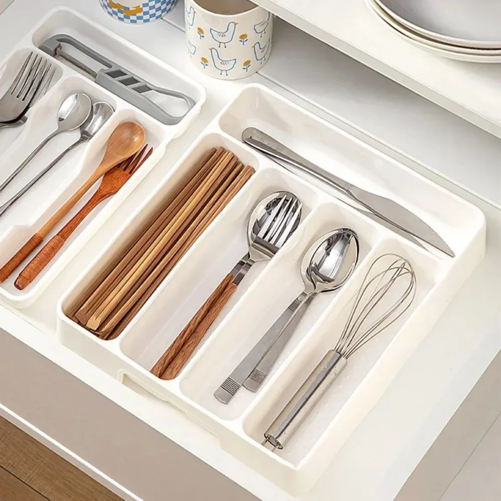 4/5 Compartment Cutlery Tray Rectangle Kitchen Drawer Organizer for Spoon Fork Separation Easy-Clean Home Storage Box decorative - Image 15