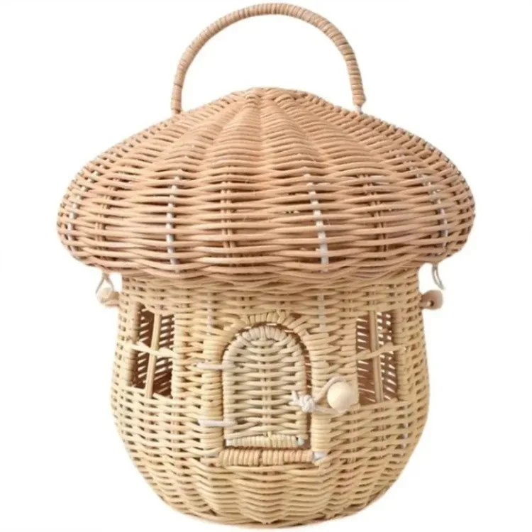 Rattan Woven Mushroom Basket Summer Portable Children Woven Bags Outdoor Vacation Picnic Baskets Kids Toy Sundries Organizer - Image 23