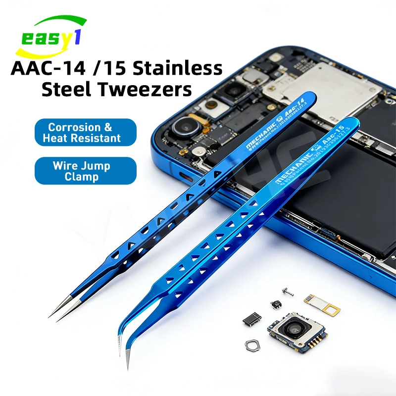 MECHANIC Aac-14/15 High Precision Stainless Steel Tweezers Hole Heat Dissipation for Phone Repair Flying Wire Spot Welding Clip