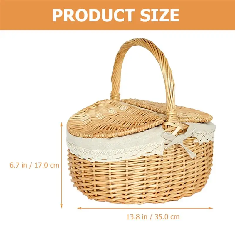 Picnic Fruit Storage Basket Easter Household Snack Container Wicker Basket with Lid Multi-function Wicker Basket Home Supply - Image 11