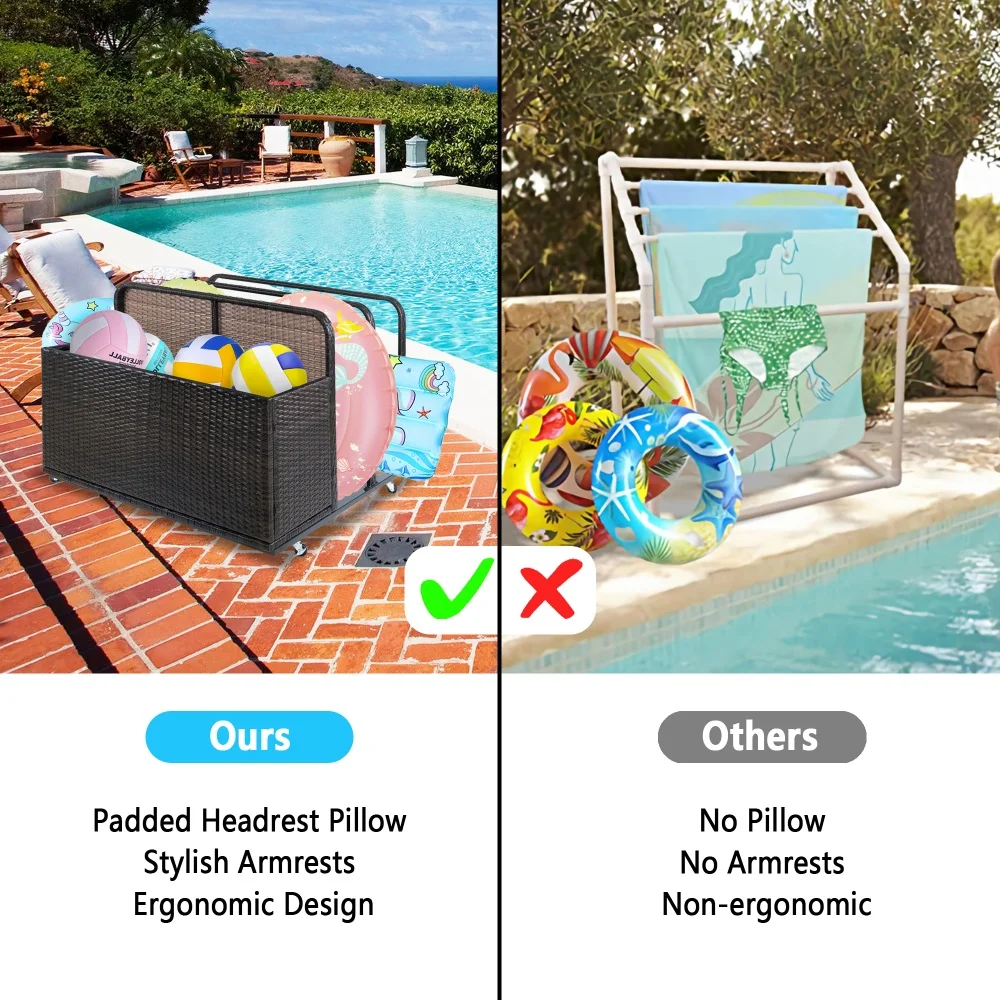 Outdoor Storage Solution with Convenient Mobility Poolside Float Storage Basket, PE Rattan Pool Caddy with Rolling Wheels - Image 9