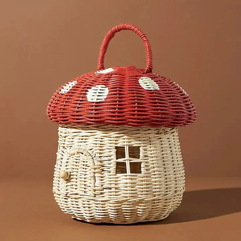 Rattan Woven Mushroom Basket Summer Portable Children Woven Bags Outdoor Vacation Picnic Baskets Kids Toy Sundries Organizer - Image 5