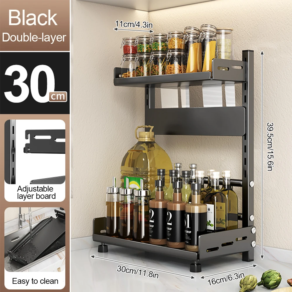 3 Tier Spice Storage Rack for Countertop Adjustable Spice Organization for Cabinet Kitchen Organizer Metal Shelf Black - Image 8
