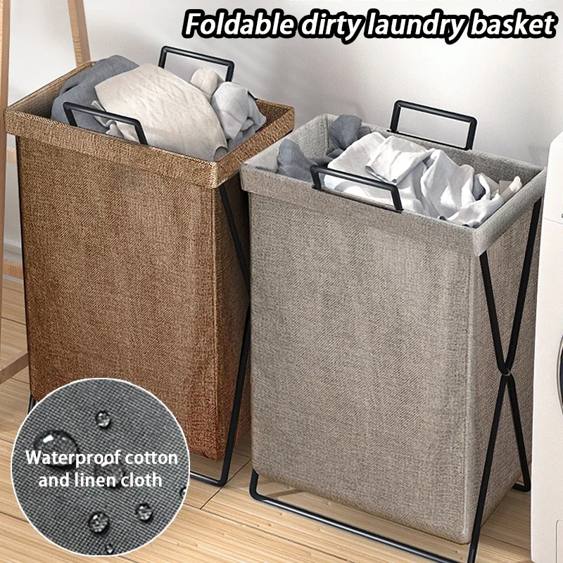 Foldable Fabric Laundry Hamper - Large Capacity Storage Basket with Metal Frame, for Bedroom, Bathroom & Home Organizing (Gray/B - Image 3