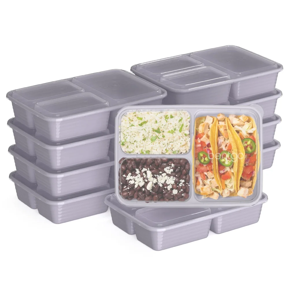 20-Piece Meal Prep Kit 3-Compartment Storage Containers with Lids Stackable Microwave Safe Reusable BPA-Free Healthy Portion - Image 2