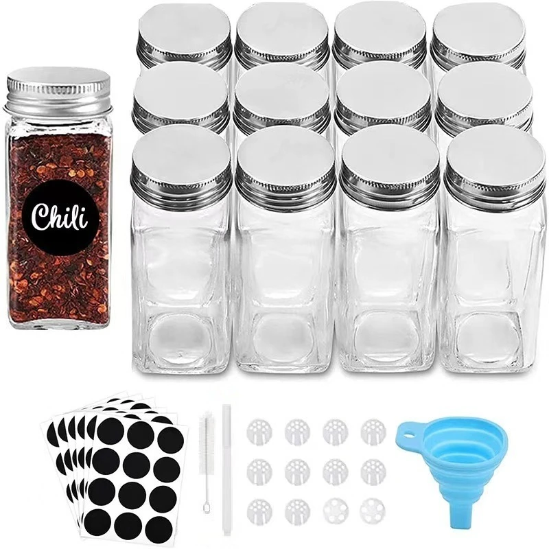 12Pcs Glass Spice Jars with Bamboo Lid Kitchen Glass Jars Spice Jar Set Seasoning Jars Organizer Storage Bottles for Spice Rack - Image 6