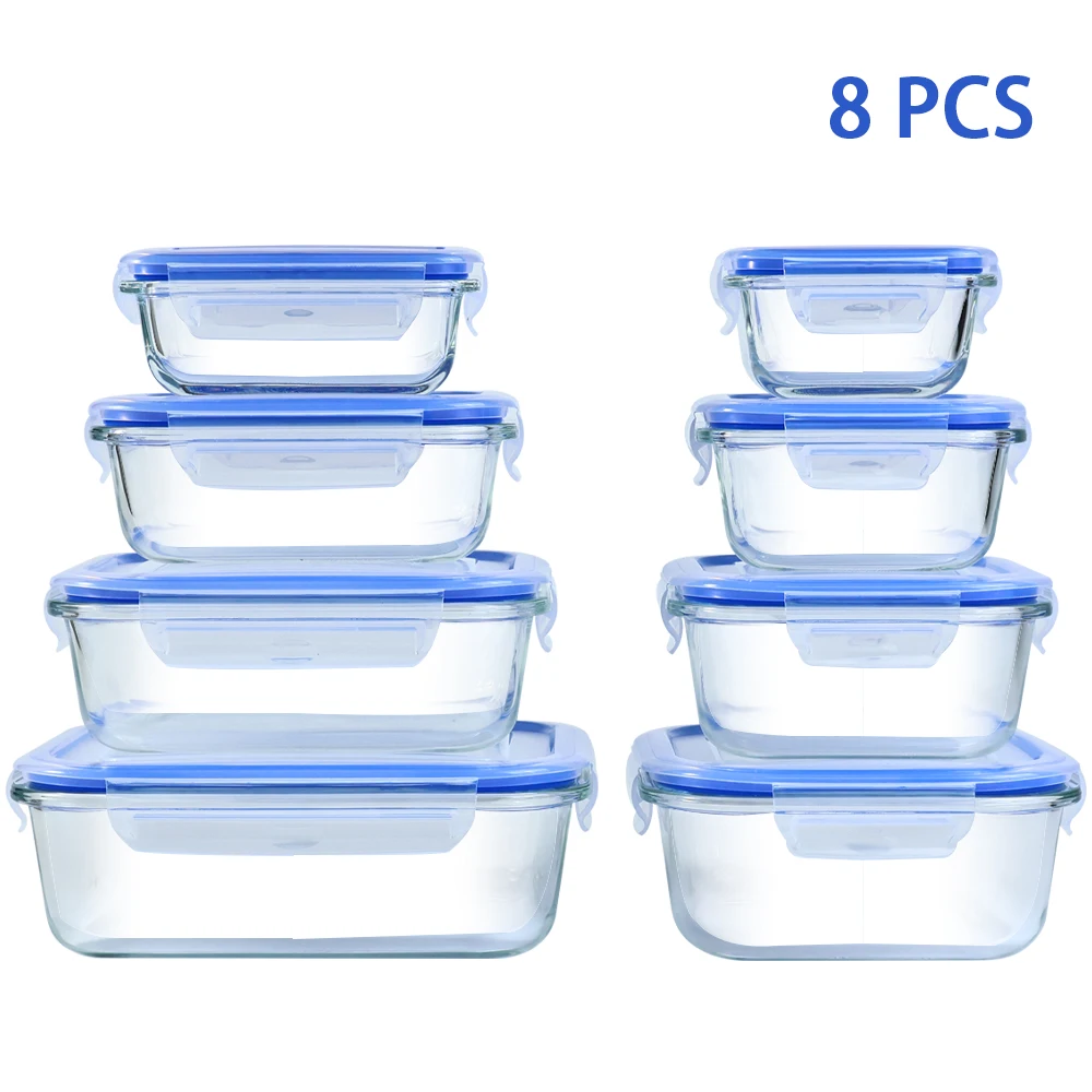 8pcs Glass Food Storage Containers Set Lunch Box Leakproof Airtight Microwave & Oven Safe Stackable Kitchen Organizers - Image 7