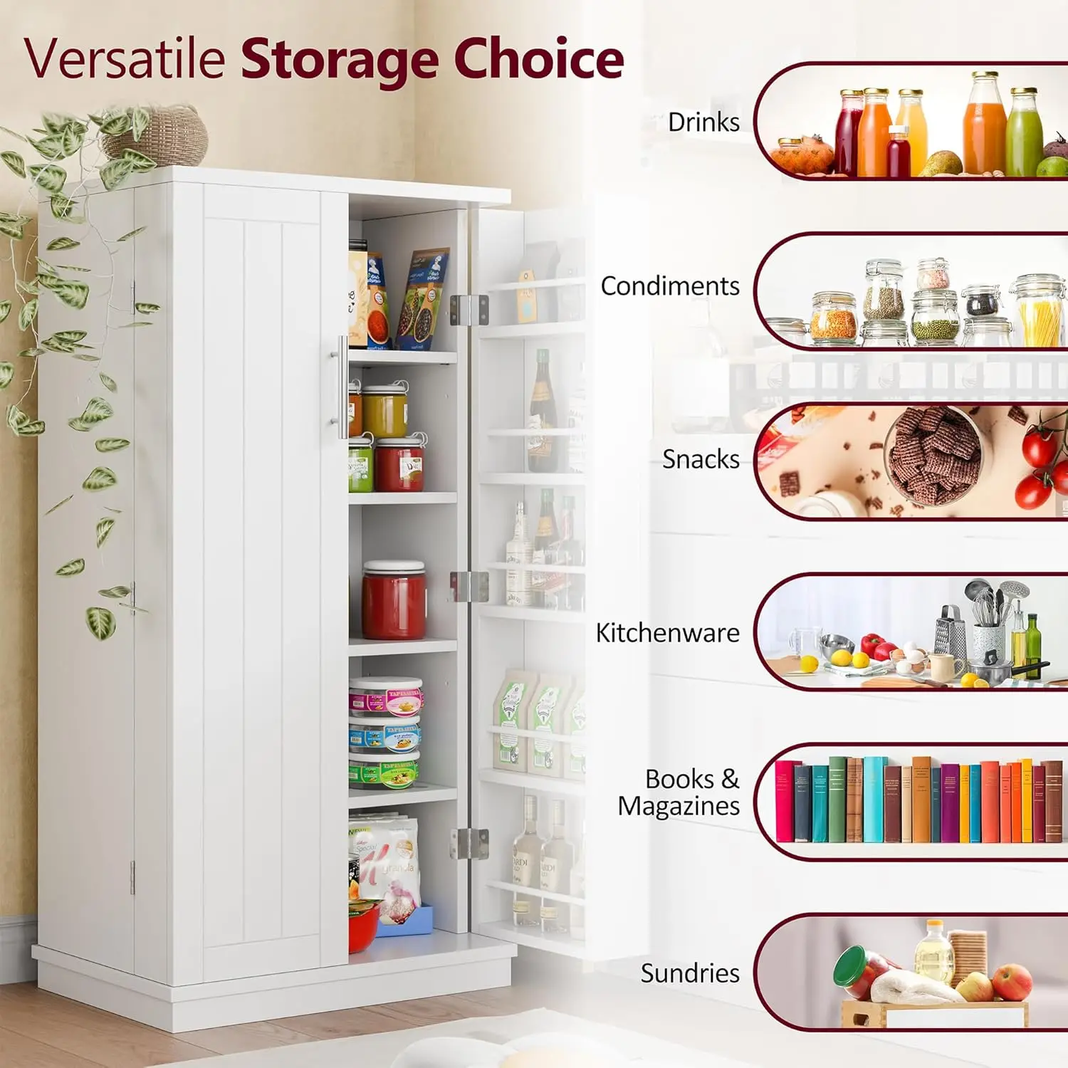 47" Freestanding Kitchen Pantry Cabinet Adjustable Shelves Buffet Cupboard Storage Kitchen Dining Room, Custom - Image 12