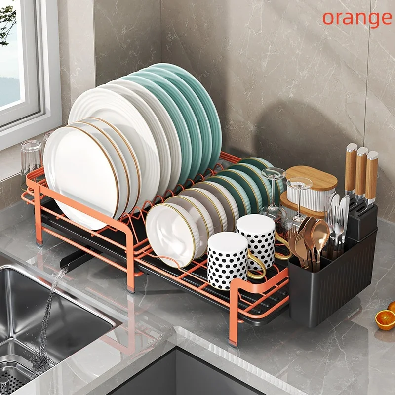 Expandable dish storage rack automatic draining rotatable drain rack adjustable counter organizer kitchen storage rack - Image 11