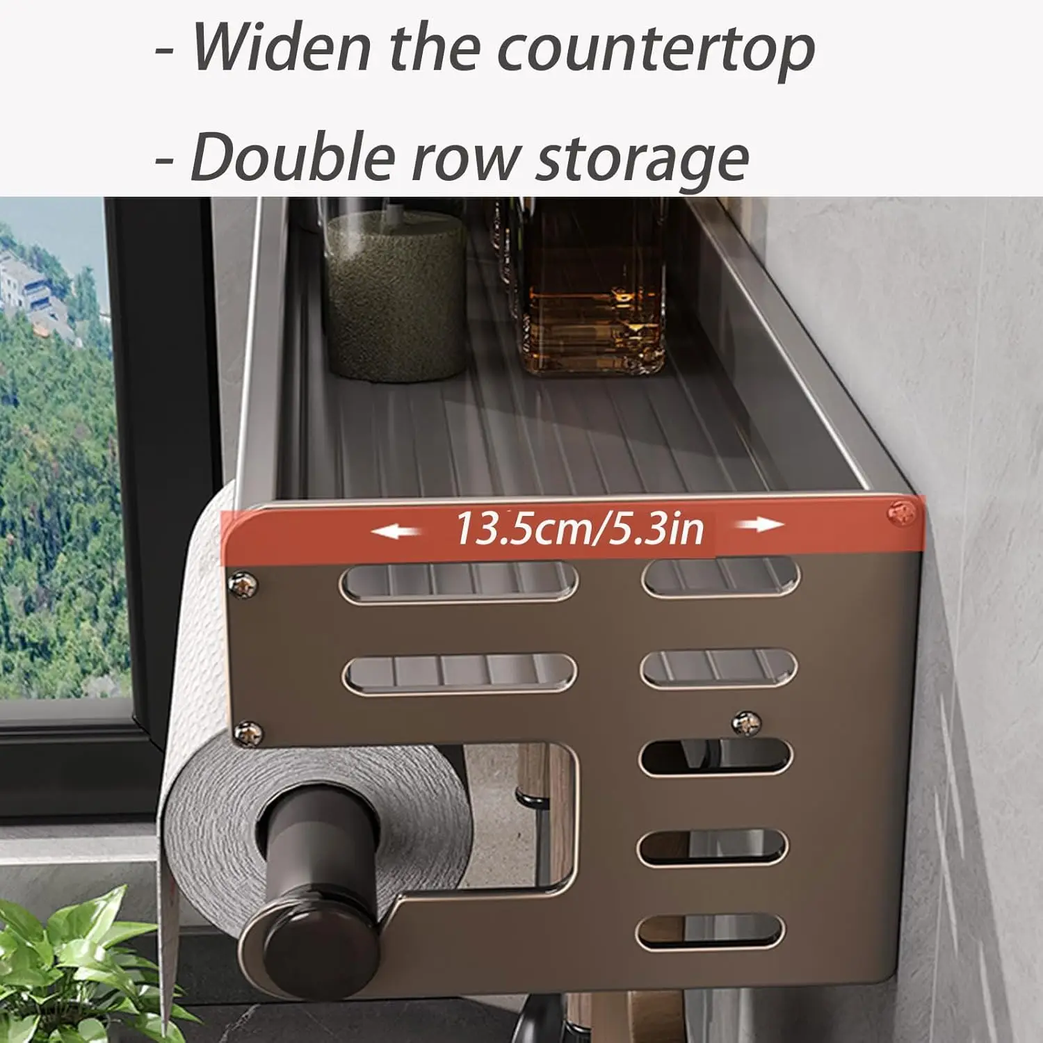 Wall Mount Utensil Holder Multifunctional Spice Organizer Shelf with Hooks Kitchen Hanging Storage Wall Shelf - Image 4