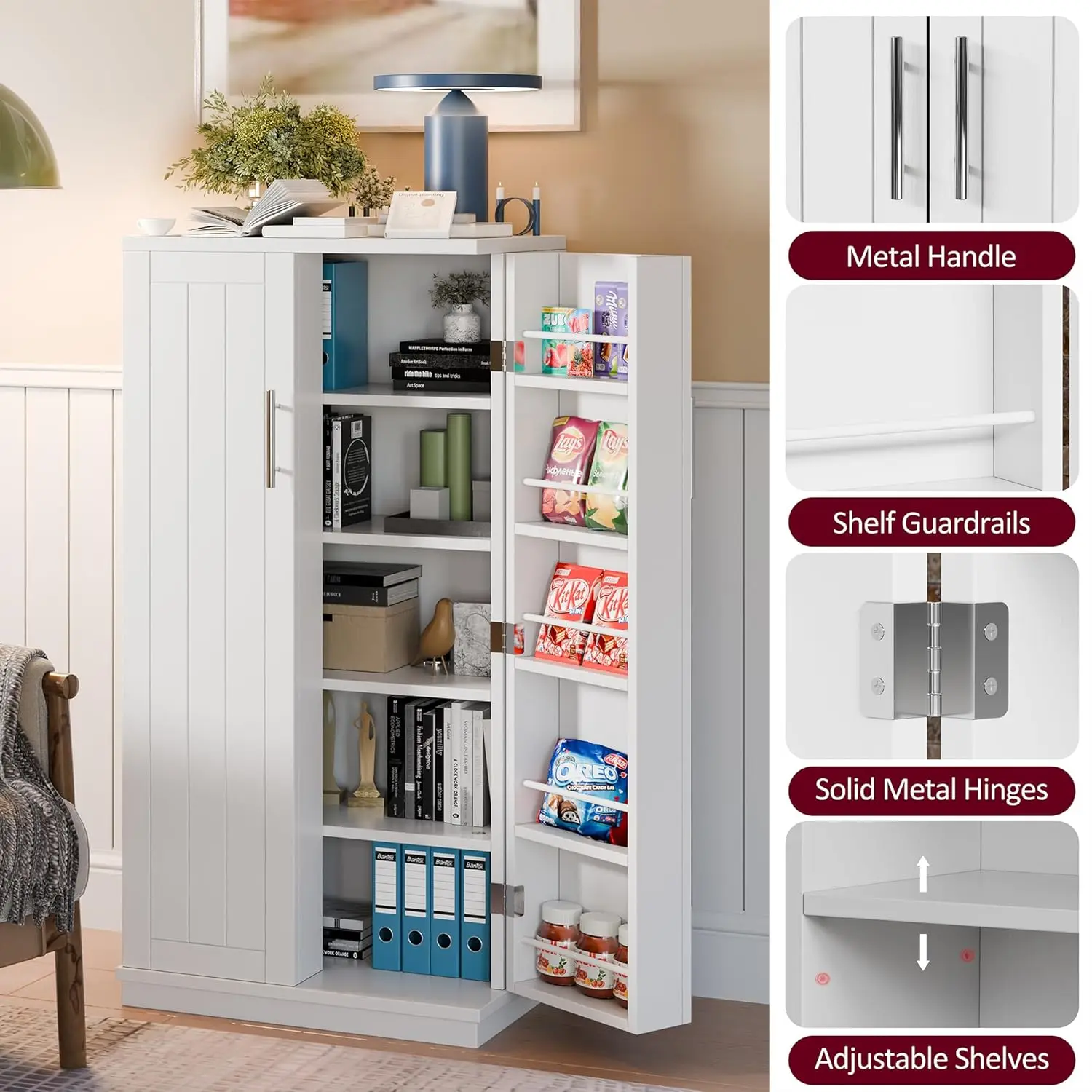 47" Freestanding Kitchen Pantry Cabinet Adjustable Shelves Buffet Cupboard Storage Kitchen Dining Room, Custom - Image 5