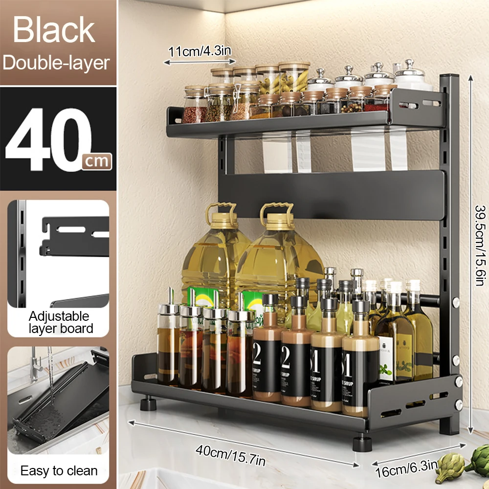 3 Tier Spice Storage Rack for Countertop Adjustable Spice Organization for Cabinet Kitchen Organizer Metal Shelf Black - Image 10
