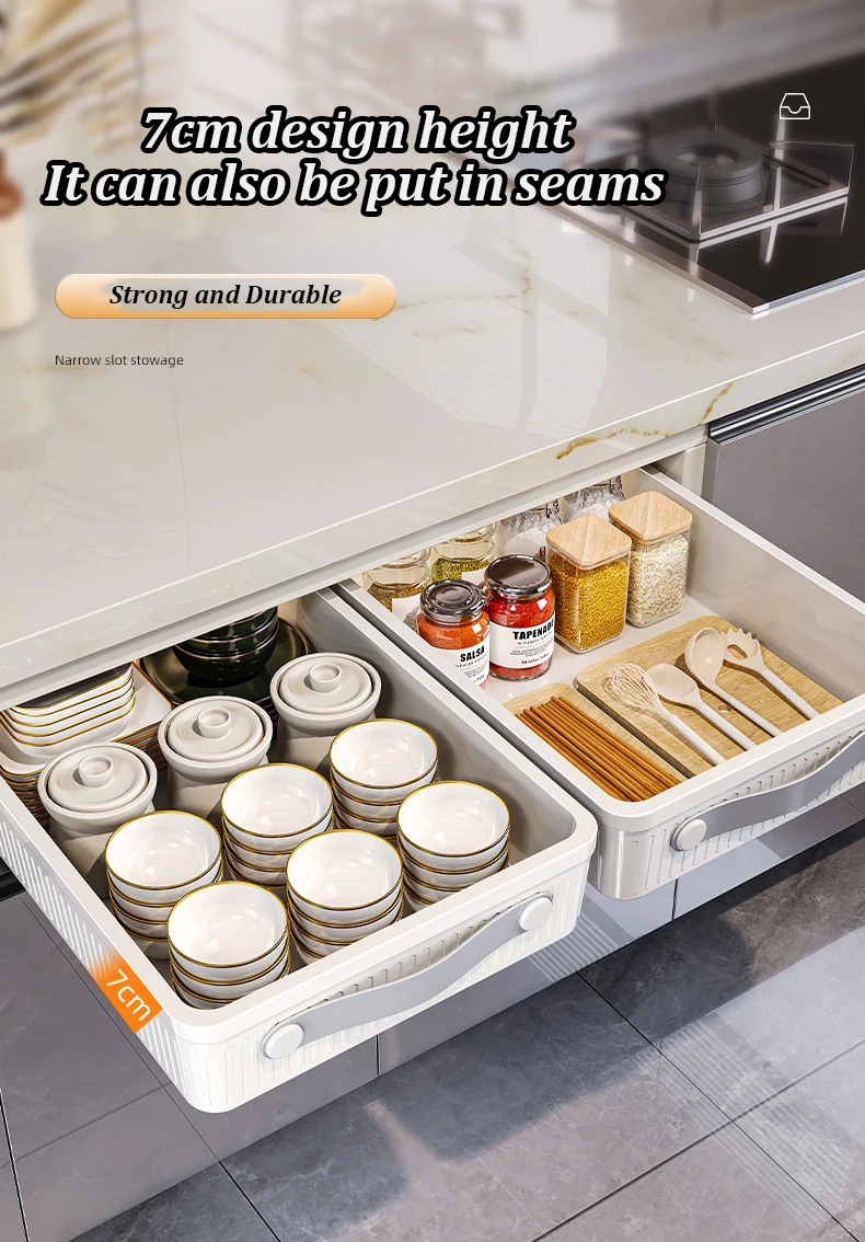 Kitchen Sliding Drawer with Slide Rail Cabinet Clothes Spice Dish Bowl Storage Rack Pull Out Cabinet Organizer Tray With Handle - Image 14