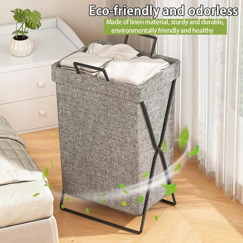 Foldable Fabric Laundry Hamper - Large Capacity Storage Basket with Metal Frame, for Bedroom, Bathroom & Home Organizing (Gray/B - Image 11