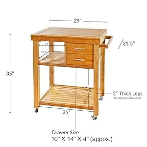 Home Aesthetics Rolling Kitchen Island Cart with Drawers Shelves, Butcher Block Food Prepping Cart Trolley on Wheels,Bamboo Wood - Image 13