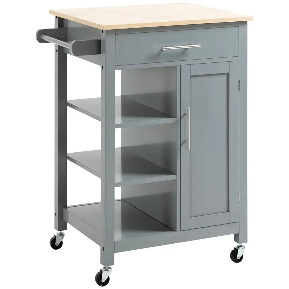 Kitchen Island Cart, Rolling Kitchen Island with Storage Shelf, Solid Wood Top, Drawer, for Dining Room, Gray - Image 7