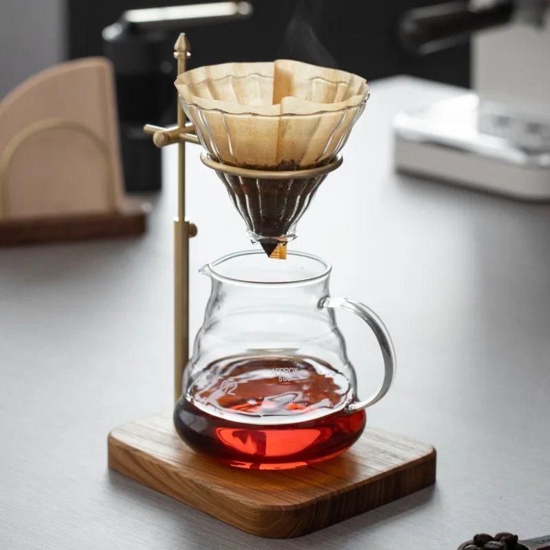 Vintage Brass & Walnut Wood Pour Over Coffee Stand – Adjustable Filter Holder for V60 & Cone Coffee Filters & Tabletop Decor