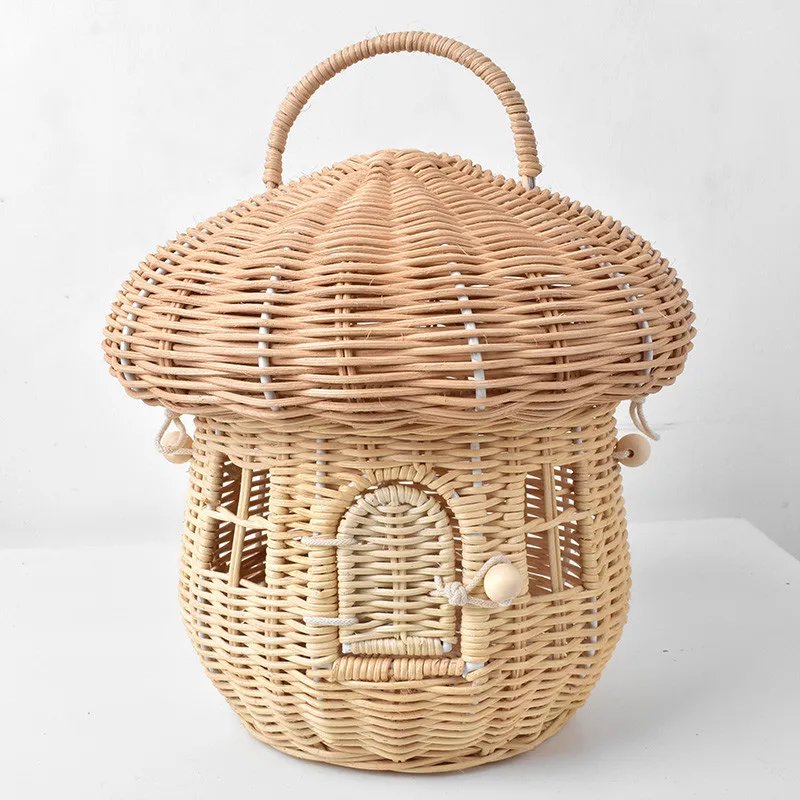 Rattan Mushroom Storage Basket Cute Cartoon Handwoven Nut Wicker Handbag Outdoor Picnic Women Tote Straw Bag Children Organizer - Image 19