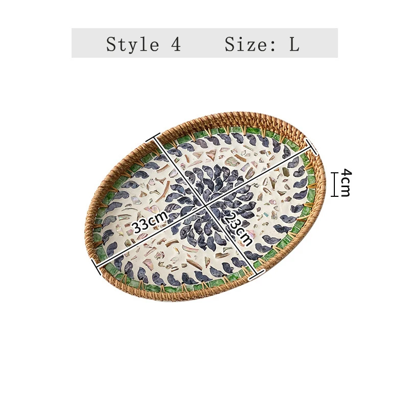 Handwoven Rattan Oval Tray with Shell Mosaic Inlay, Decorative Serving Tray for Coffee, Tea, Snacks, Bathroom Vanity Organizer - Image 19