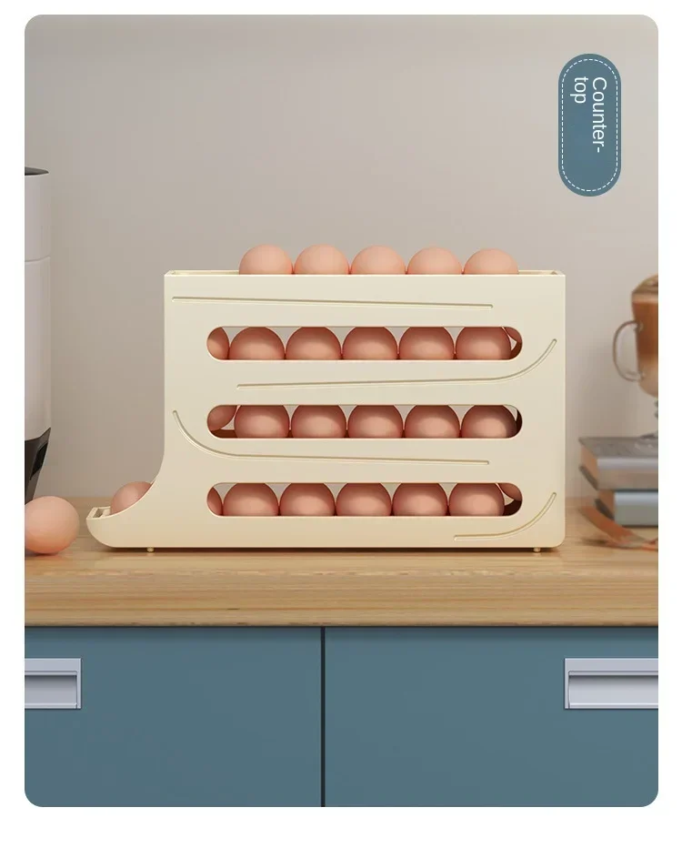 4 Layer Automatic Rolling Egg Dispenser Refrigerator Storage Box Fridge Organizer Rack for Kitchen - Image 14
