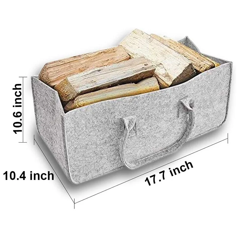 Fireplace Wood Felt Storage Bag Basket Magazine Rack Firewood Pocket,Felt Foldable Firewood Holder Basket Gray - Image 2