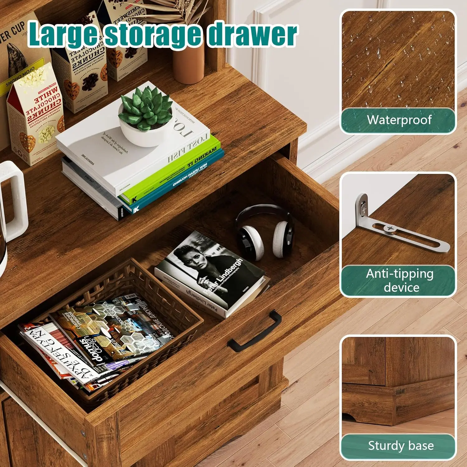 Tall Kitchen Pantry Storage Cabinet, Modern Pantry Cabinet with Hutch and Microwave Stand, Modern Kitchen Coffee, Customized - Image 6