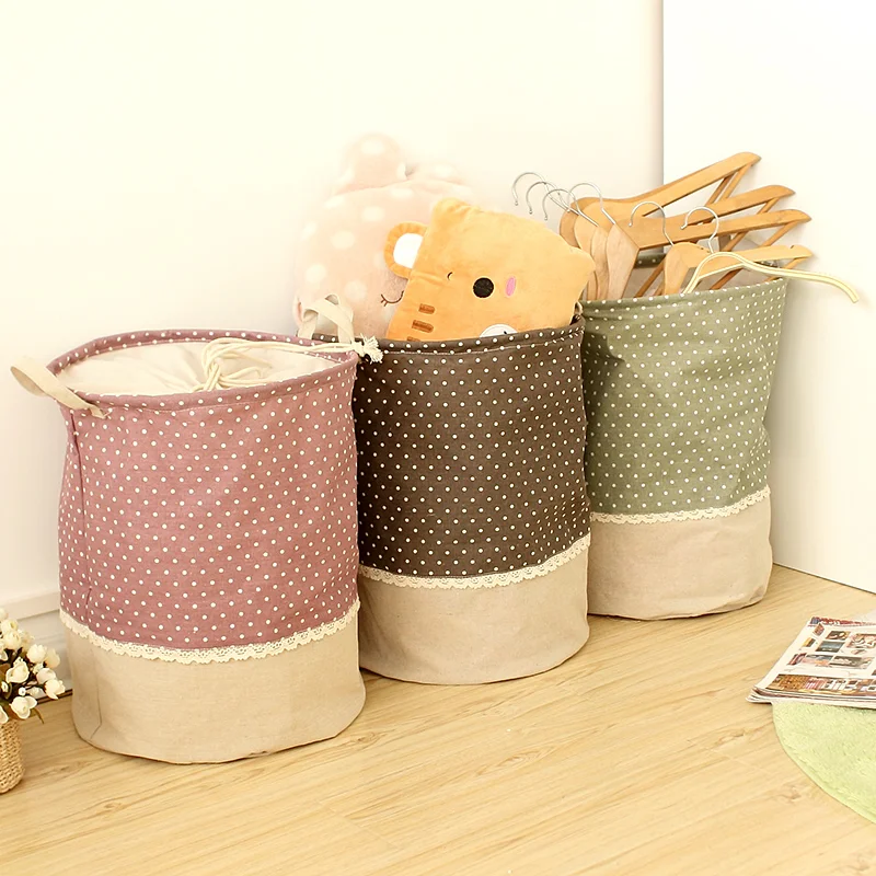 Zakka 3 Sizes The beam port Linen Multi-function Handle Stackable storage barrel Laundry basket Toy Storage box storage basket - Image 2