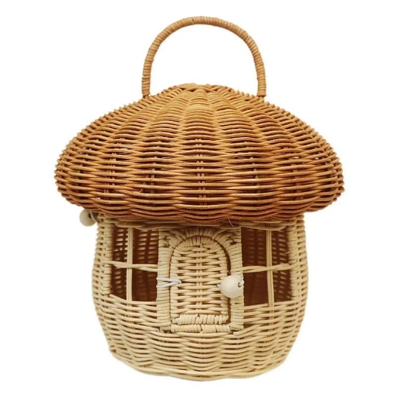 Rattan Woven Mushroom Basket Summer Portable Children Woven Bags Outdoor Vacation Picnic Baskets Kids Toy Sundries Organizer - Image 9