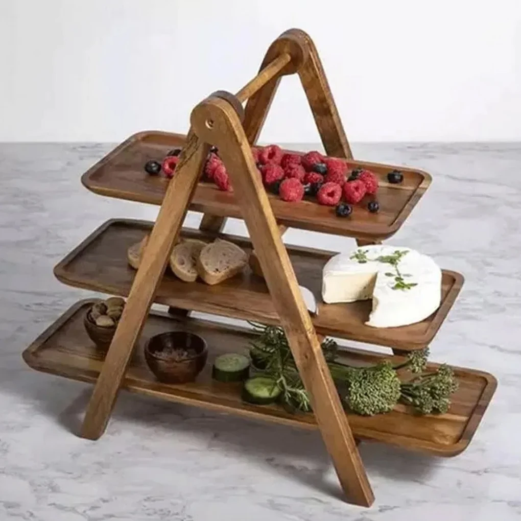 3 Tier Wooden Tray Wood Tiered Tray Decor Cake Stand Farmhouse Tiered Tray Party Serving Dishes And Platters Trays - Image 2