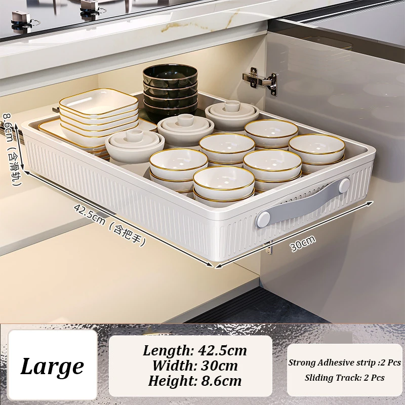 Kitchen Sliding Drawer with Slide Rail Cabinet Clothes Spice Dish Bowl Storage Rack Pull Out Cabinet Organizer Tray With Handle - Image 8