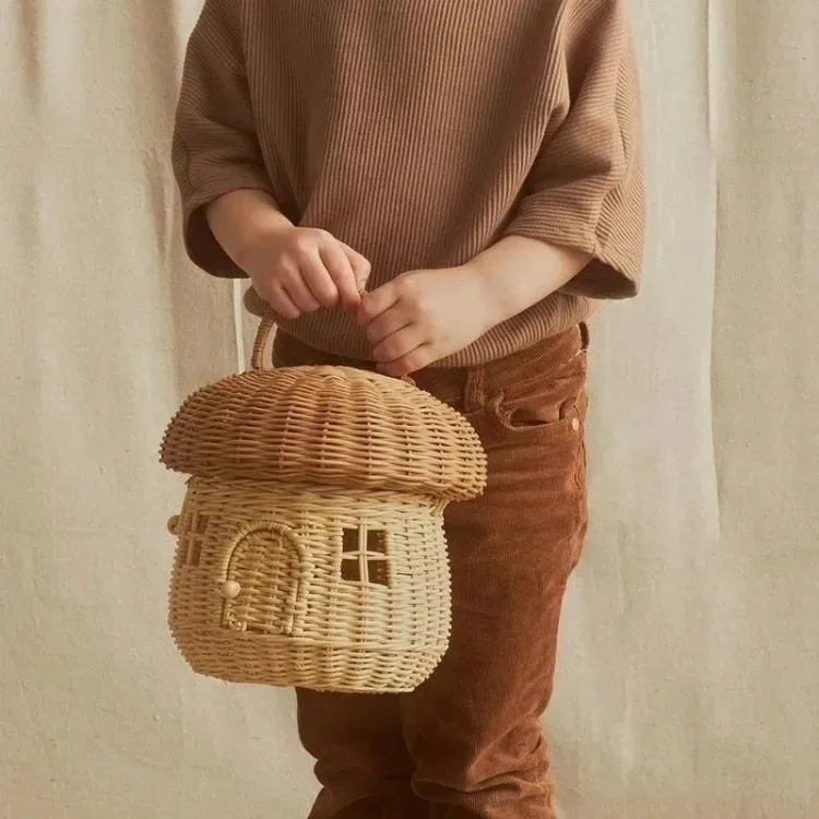 Rattan Woven Mushroom Basket Summer Portable Children Woven Bags Outdoor Vacation Picnic Baskets Kids Toy Sundries Organizer - Image 14